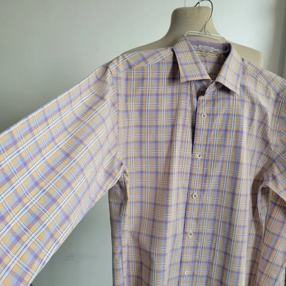 CLEARANCE - Men's Bugatchi Julian Shaped Fit Plaid Linen Shirt (Size: S/M) - Picture 8 of 12